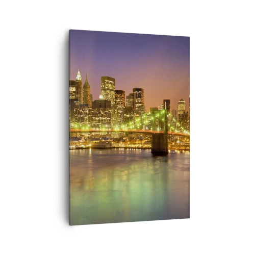 Impression sur toile - Image sur toile - Pont illuminé dans une ville moderne la nuit - 70x100cm - Ici la lumière ne s'éteint jamais - Décoration murale moderne pour le salon et la chambre ARTTOR