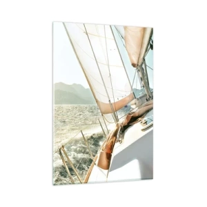 Impression sur verre - Image sur verre - Un yacht en pleine mer avec vue sur les montagnes - 80x120cm - Toutes voiles dehors - Décoration murale moderne pour le salon et la chambre ARTTOR