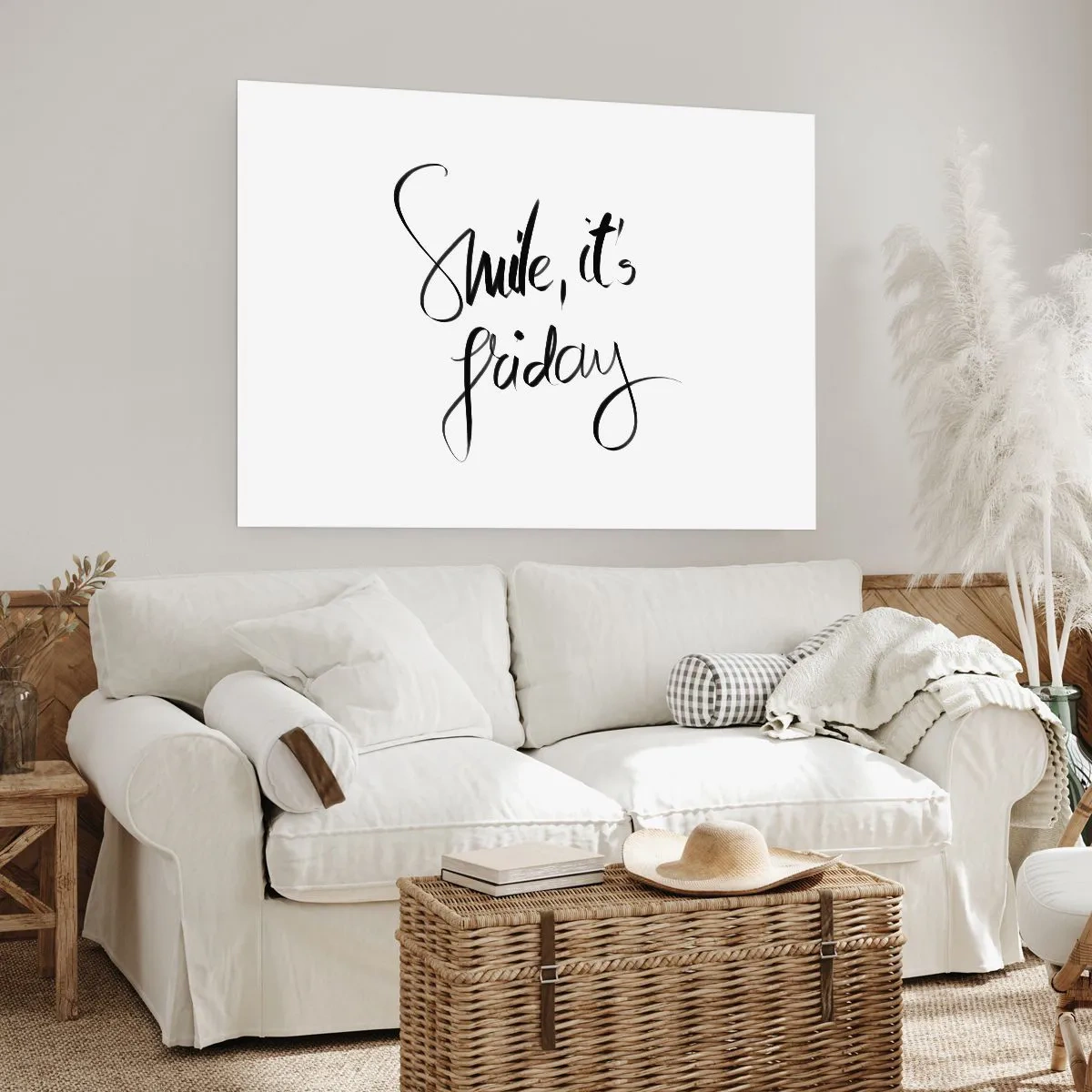 Affiche - Poster - Lettrage noir et blanc Souriez, c'est vendredi - 100x70cm - Joie réelle - Décoration murale moderne pour le salon et la chambre ARTTOR