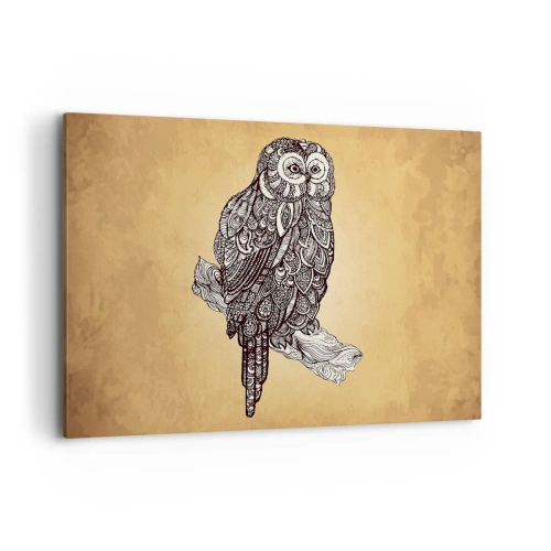 Impression sur toile - Image sur toile - Un hibou de style ornemental sur fond beige - 100x70cm - Ornements complexes de sagesse - Décoration murale moderne pour le salon et la chambre ARTTOR