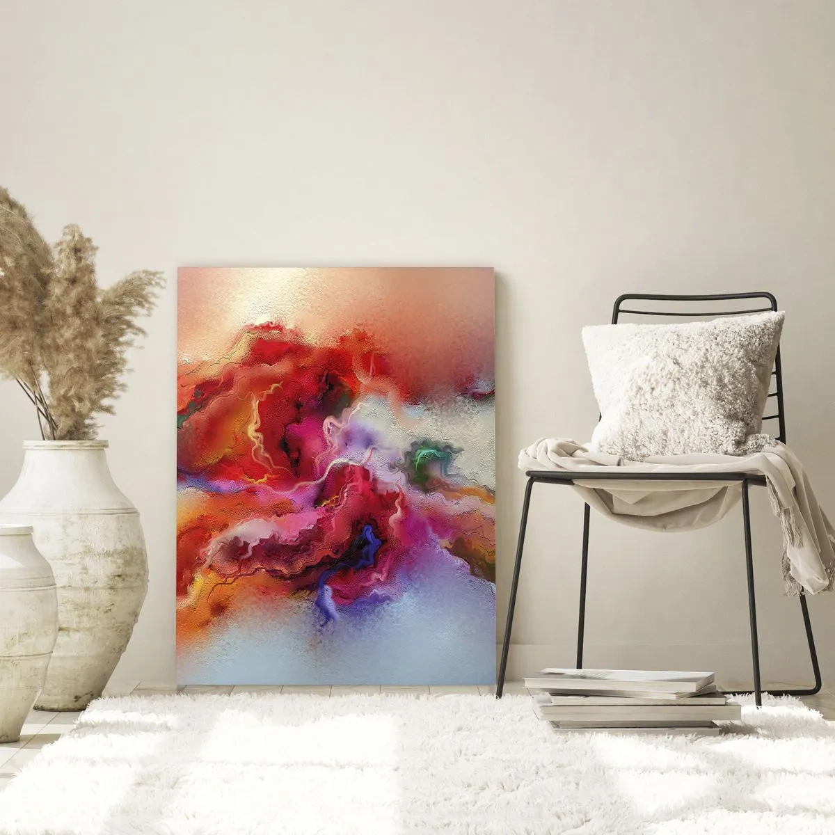 Impression sur verre - Image sur verre - Une abstraction colorée ressemblant à des traînées de fumée tourbillonnantes. - 50x70cm - Comment attraper des rêves - fumée - Décoration murale moderne pour le salon et la chambre ARTTOR