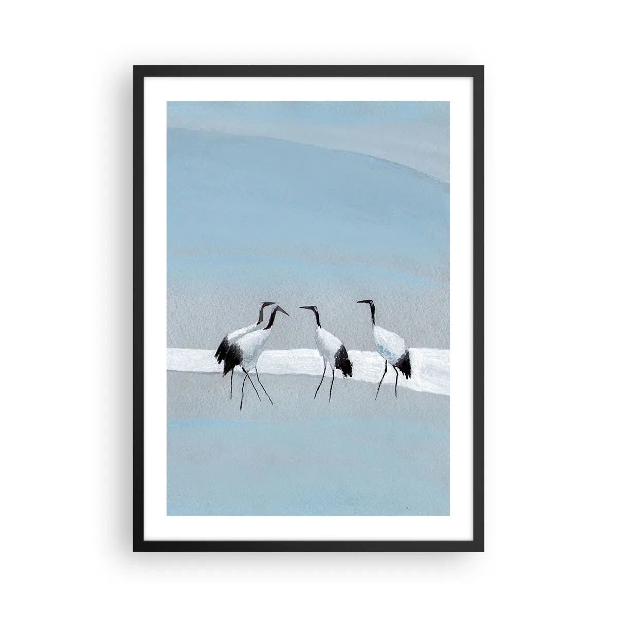 Affiche dans un cadre noir - Poster - Une illustration minimaliste de grues sur fond pastel. - 50x70cm - Après une chaude journée - Décoration murale moderne pour le salon et la chambre ARTTOR