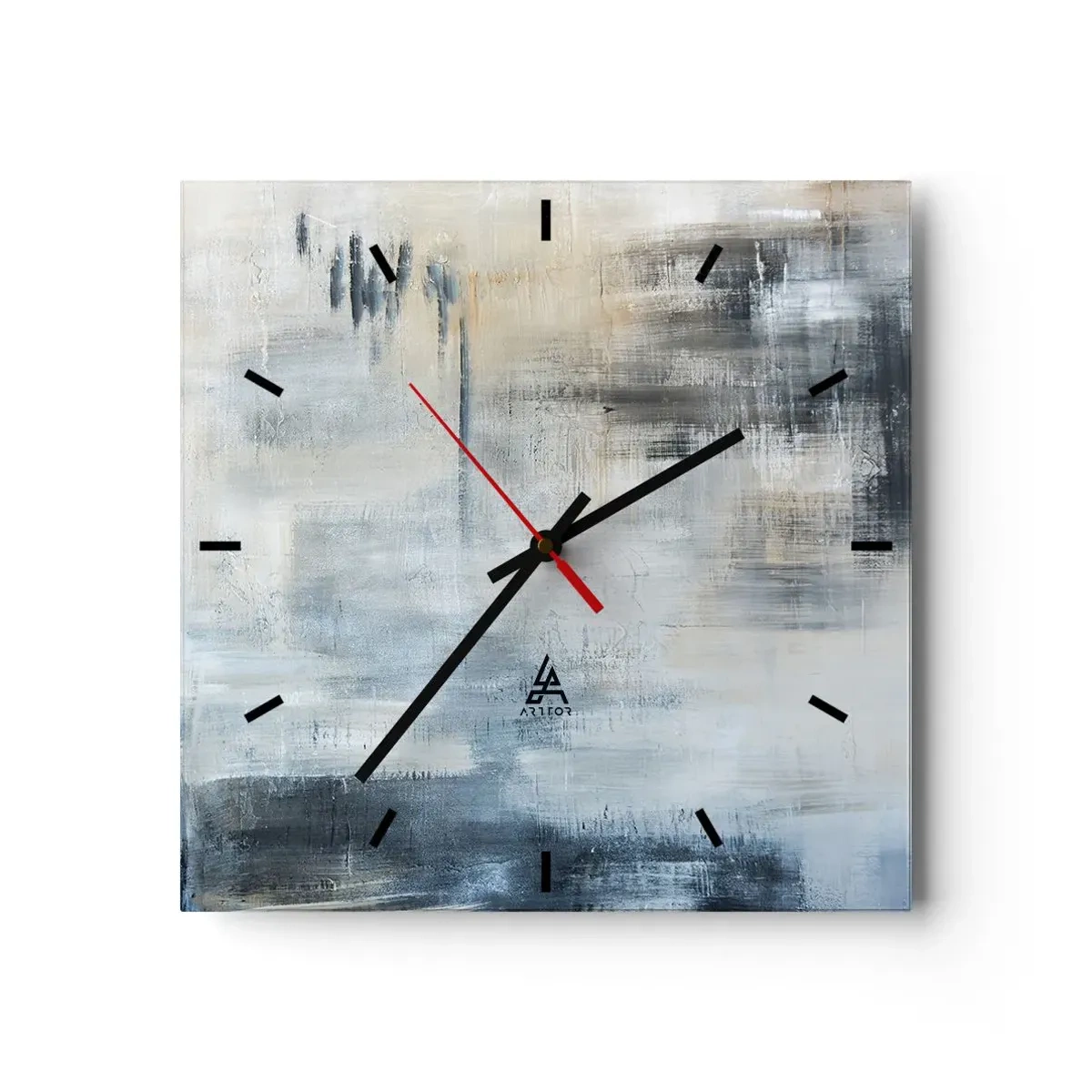 Horloge murale - Pendule murale - Composition abstraite dans les tons de bleu et de gris - 30x30cm - Derrière le rideau bleu - Décoration murale moderne pour le salon et la chambre ARTTOR