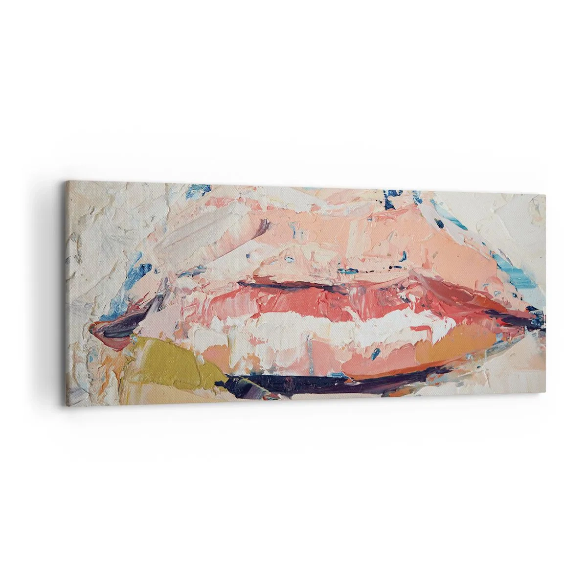 Impression sur toile - Image sur toile - Une composition abstraite représentant les lèvres d'une femme aux couleurs pastel. - 120x50cm - Éveil la pensée - Décoration murale moderne pour le salon et la chambre ARTTOR