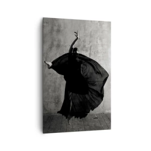 Impression sur toile - Image sur toile - Silhouette noire et blanche d'une danseuse en mouvement sur fond de mur - 80x120cm - Pas plein de passion - Décoration murale moderne pour le salon et la chambre ARTTOR