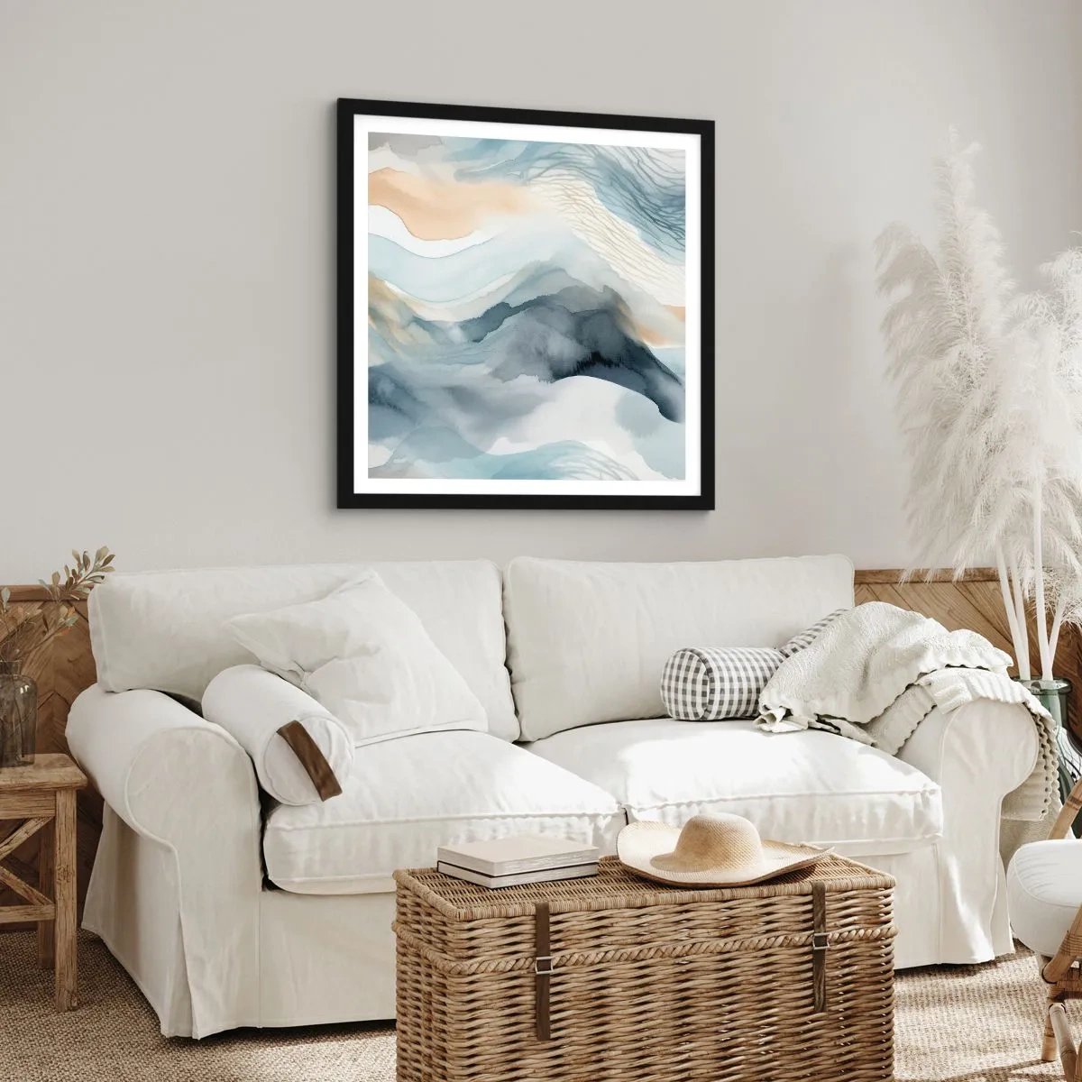 Affiche dans un cadre noir - Poster - Abstraction enneigée et brumeuse - 30x30 cm