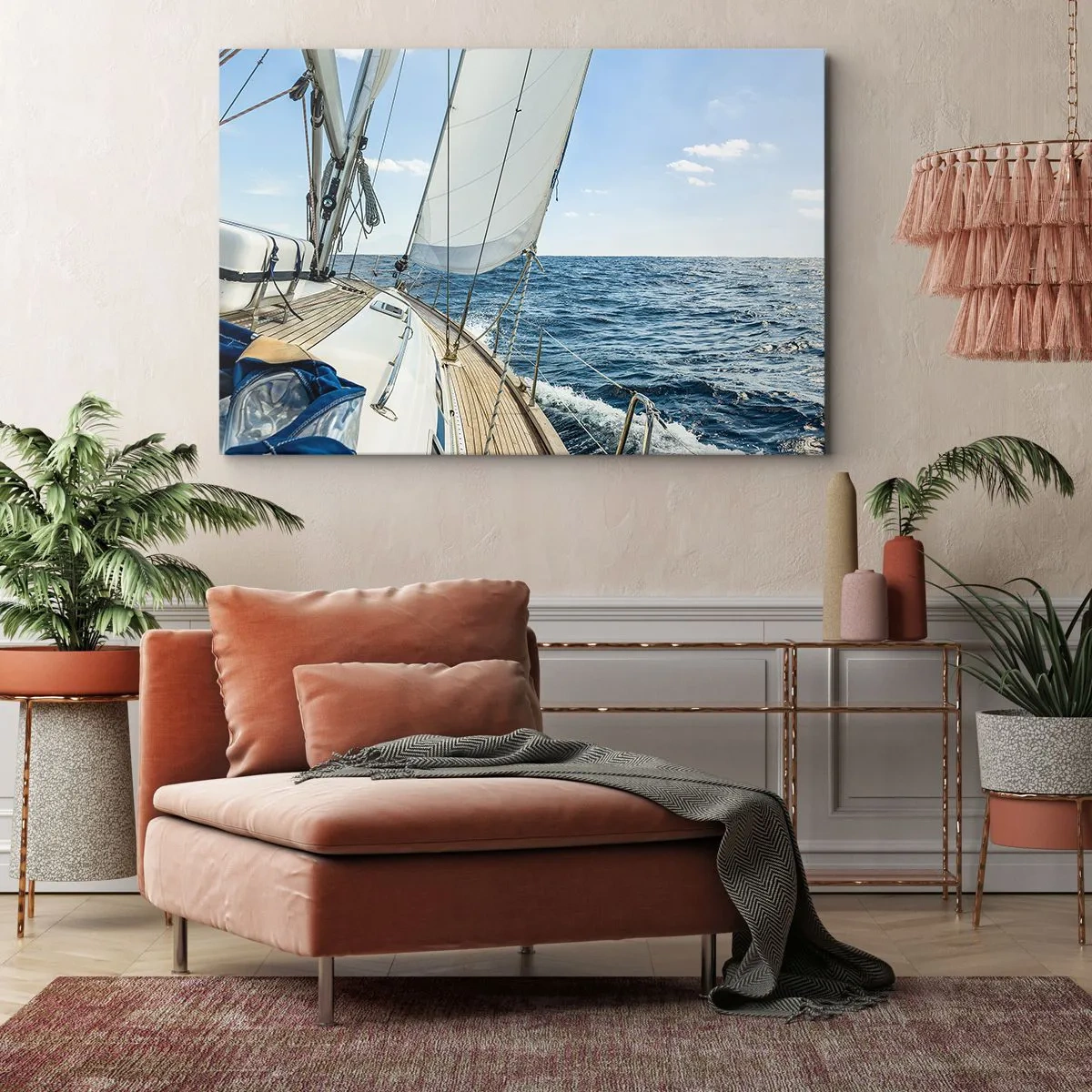 Impression sur toile - Image sur toile - Un voilier sur une mer calme sous un ciel bleu - 100x70cm - Ohé, l'aventure - Décoration murale moderne pour le salon et la chambre ARTTOR