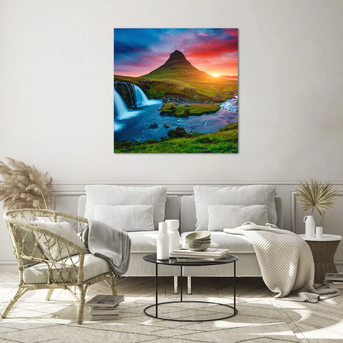 Impression sur verre - Image sur verre - Islande - feu et eau - 70x70 cm