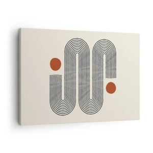 Impression sur toile - Image sur toile - Motif géométrique avec des lignes et des cercles orange - 70x50cm - Du début à la fin - Décoration murale moderne pour le salon et la chambre ARTTOR
