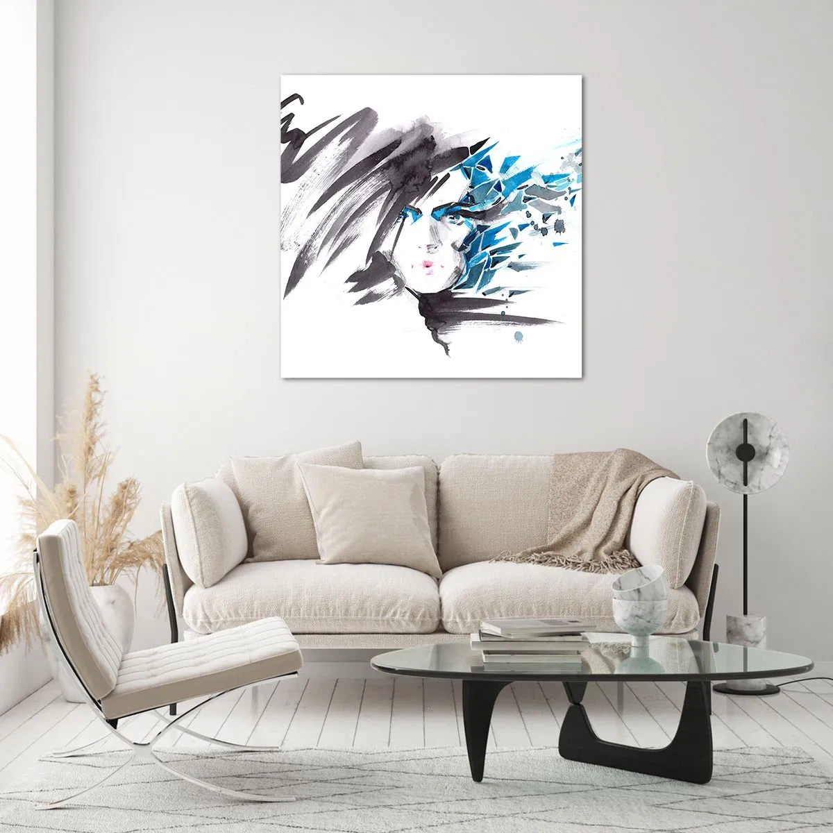 Impression sur verre - Image sur verre - Portrait sensuel en gris et bleu - 60x60 cm