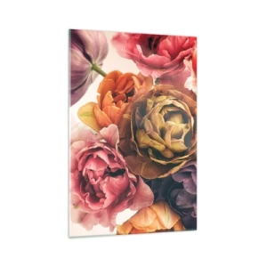 Impression sur verre - Image sur verre - Un bouquet de fleurs variées aux couleurs intenses - 70x100cm - La fête de la vie - Décoration murale moderne pour le salon et la chambre ARTTOR