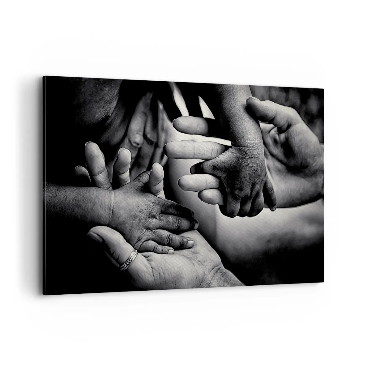 Impression sur toile - Image sur toile - Mains noires et blanches de différentes générations - 100x70cm - Être humain - Décoration murale moderne pour le salon et la chambre ARTTOR