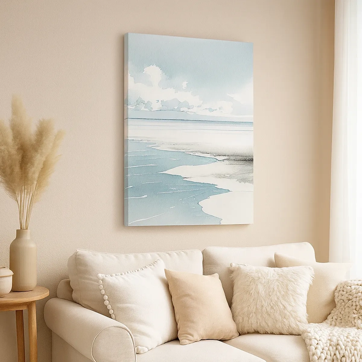 Impression sur toile - Image sur toile - Une mer calme et une plage aux tons clairs de bleu - 50x70cm - Marée douce - Décoration murale moderne pour le salon et la chambre ARTTOR