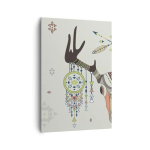 Impression sur toile - Image sur toile - Décoration bohème avec crâne de cerf et attrape-rêves - 70x100cm - Trophée du chasseur indien - Décoration murale moderne pour le salon et la chambre ARTTOR