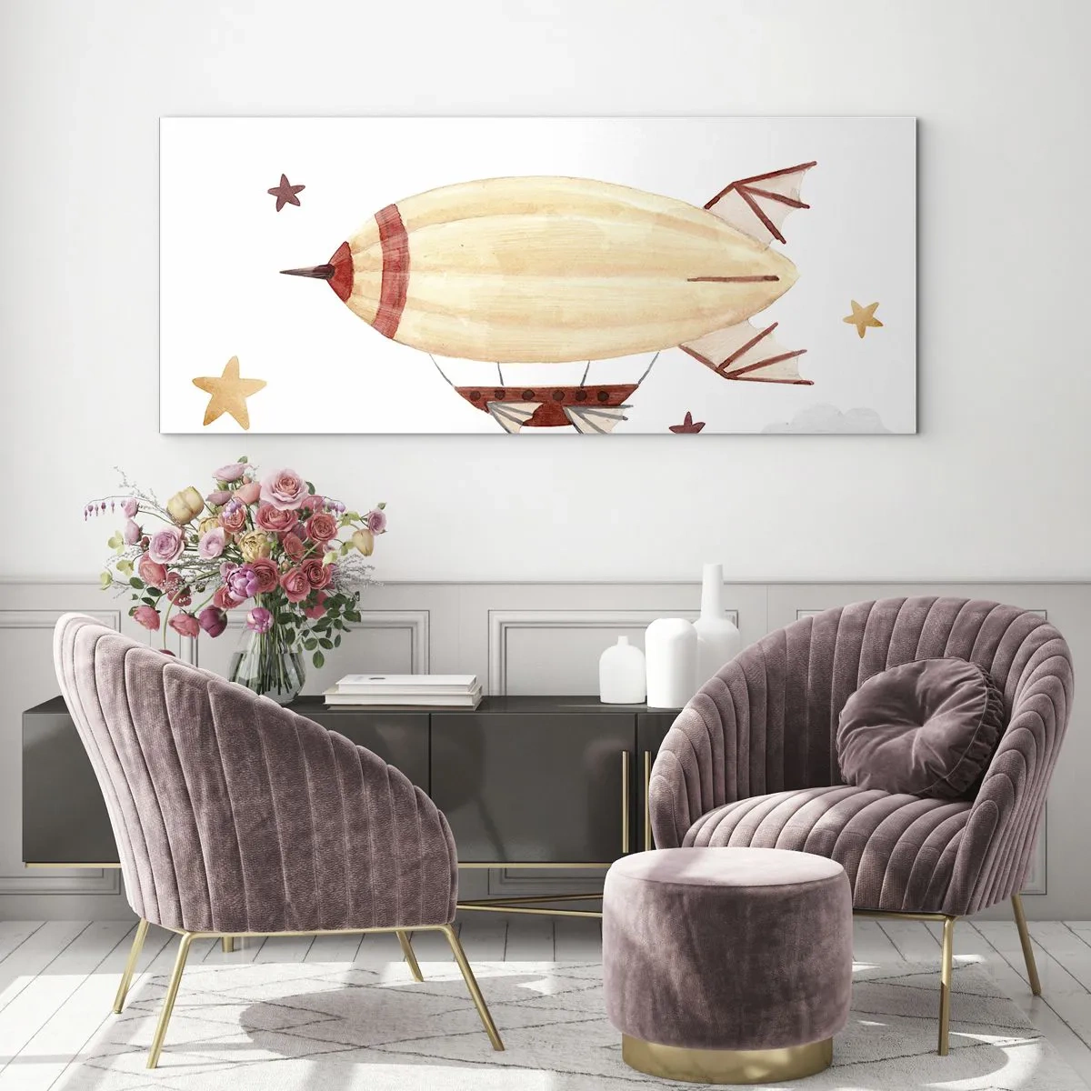 Impression sur verre - Image sur verre - Dirigeable - 100x40 cm