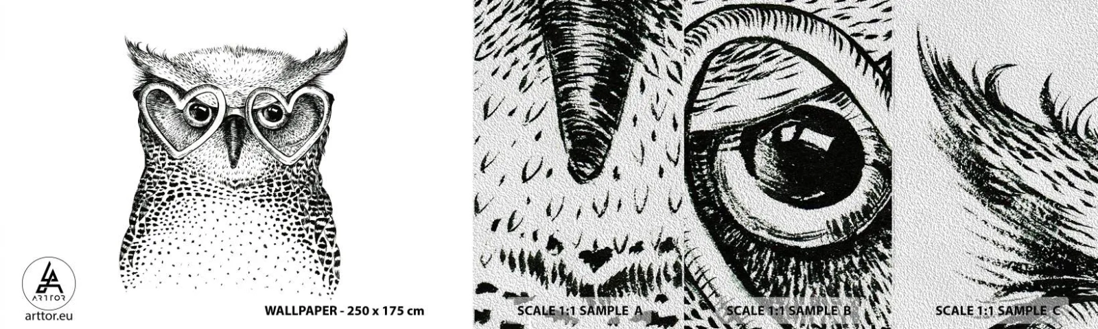 Échantillon de Papier Peint Premium Sand - Sagement et avec amour - Hibou, Pour les enfants, Animaux - 100x30 cm