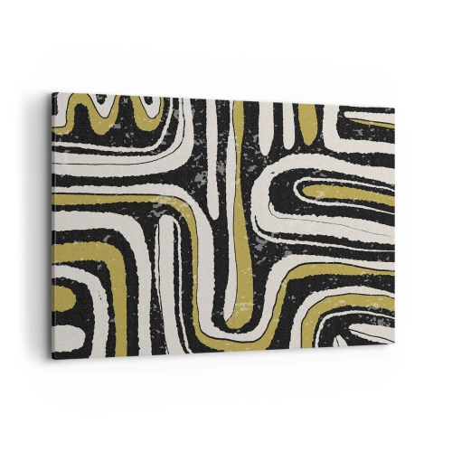 Impression sur toile - Image sur toile - Motif abstrait en noir, blanc et or - 120x80cm - Composition : routes et ruelles - Décoration murale moderne pour le salon et la chambre ARTTOR
