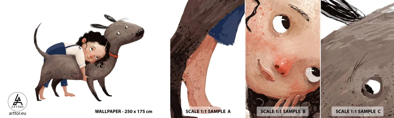 Échantillon de Papier Peint Autocollant Deluxe Sticker - Les meilleurs amis - Pour les enfants, Chien, Fille - 100x30 cm