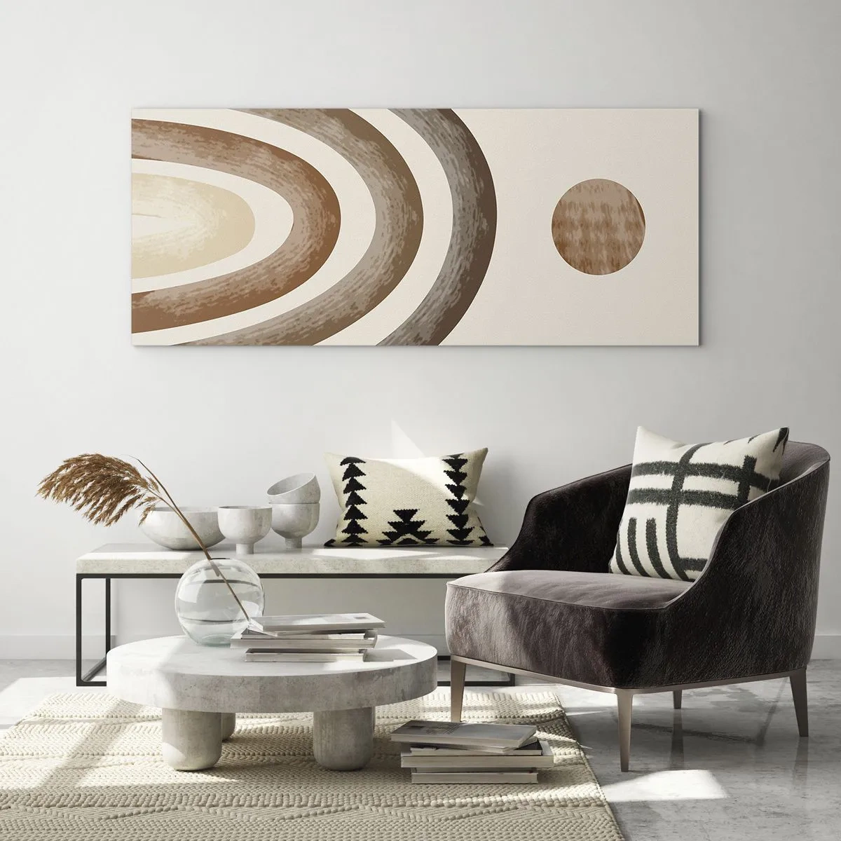 Impression sur verre - Image sur verre - Motif planétaire géométrique dans les tons de marron - 120x50cm - Dans une galaxie lointaine - Décoration murale moderne pour le salon et la chambre ARTTOR