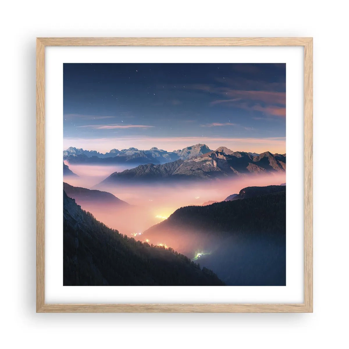 Affiche dans un chêne clair - Poster - Lumière dans les vallées - 50x50 cm