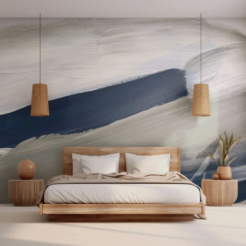 Papier Peint Photo Premium Canvas - Coups de pinceau abstraits dans des tons de bleu et de gris - 100x70cm - Rencontre avec la blancheur - Décoration murale moderne pour le salon et la chambre ARTTOR