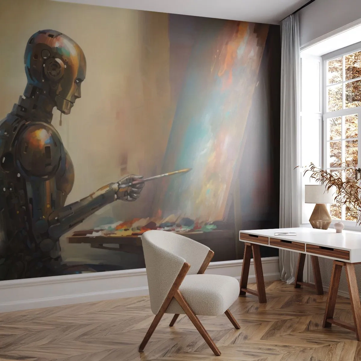 Papier Peint Photo Standard Eco - L'art du futur - Peinture, Robot, Brosse - 150x105 cm