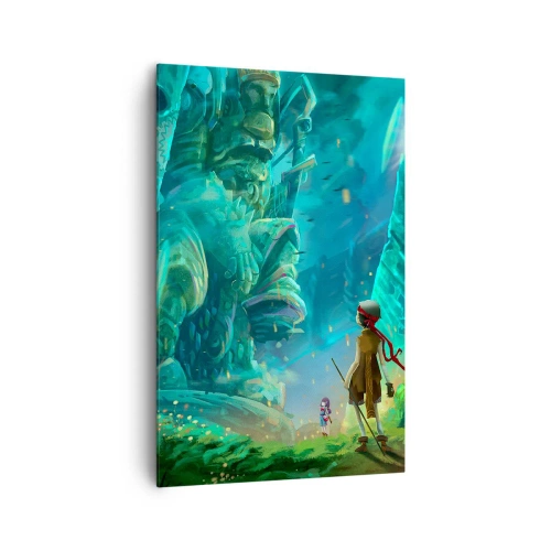 Impression sur toile - Image sur toile - Forêt magique avec un personnage d'explorateur - 80x120cm - Du grand livre des contes de fées - Décoration murale moderne pour le salon et la chambre ARTTOR