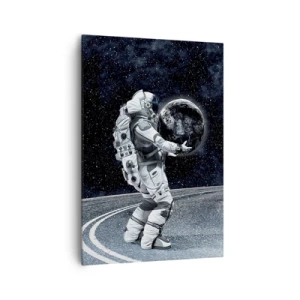 Impression sur toile - Image sur toile - Astronaute avec la Terre contre le ciel étoilé - 70x100cm - Sur la Voie Lactée - Décoration murale moderne pour le salon et la chambre ARTTOR