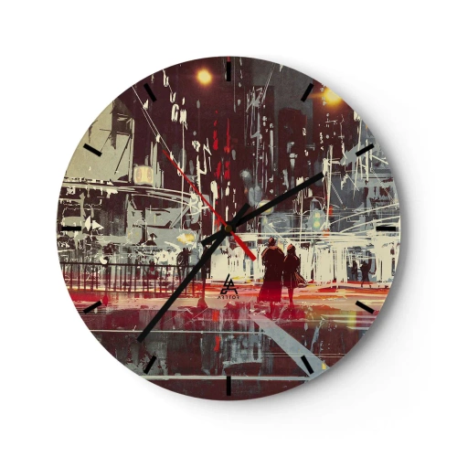 Horloge murale - Pendule murale - Un couple la nuit avec une ville brillamment éclairée en arrière-plan - 30x30cm - Une grande traversée de ville - Décoration murale moderne pour le salon, la cuisine et la chambre ARTTOR