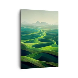 Impression sur toile - Image sur toile - Collines verdoyantes avec des sentiers vallonnés - 50x70cm - Dans les vallées verdoyantes - Décoration murale moderne pour le salon et la chambre ARTTOR