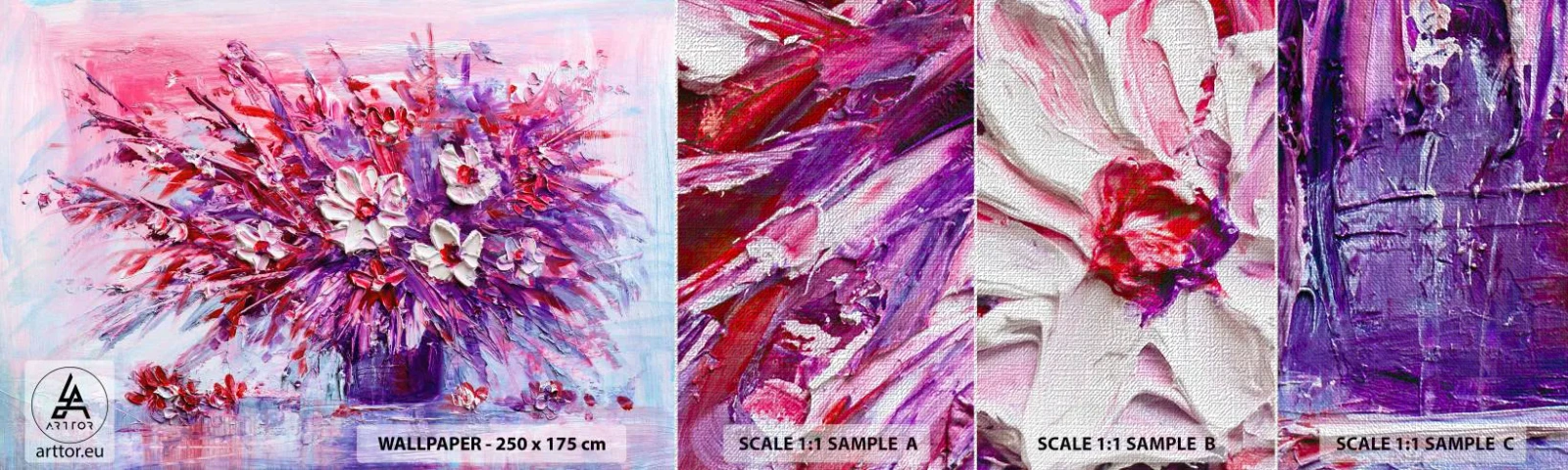 Échantillon de Papier Peint Premium Canvas - Innocence et passion - Fleurs, Bouquet de fleurs, Jardin - 100x30 cm