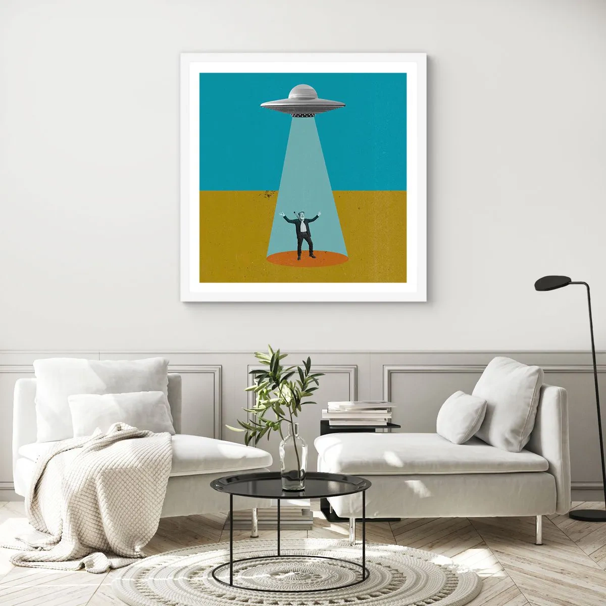 Affiche dans un cadre blanc - Poster - Rencontre proche - 40x40 cm