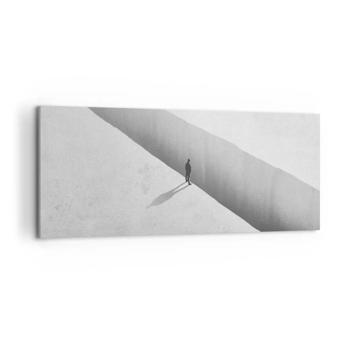 Impression sur toile - Image sur toile - Une silhouette solitaire se tient au-dessus d'un gouffre profond dans un décor monochrome. - 120x50cm - Un objectif clair - Décoration murale moderne pour le salon et la chambre ARTTOR