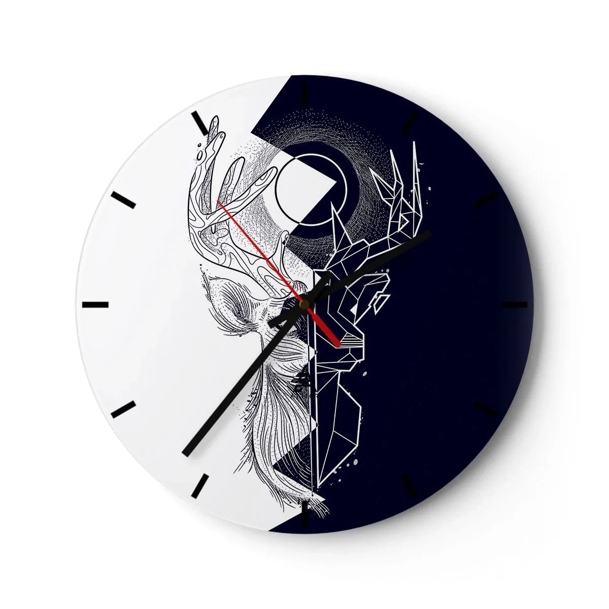 Horloge murale - Pendule murale - Motif géométrique de cerf sur un fond de couleurs contrastées - 30x30cm - La lutte et l'unité des contraires - Décoration murale moderne pour le salon, la cuisine et la chambre ARTTOR