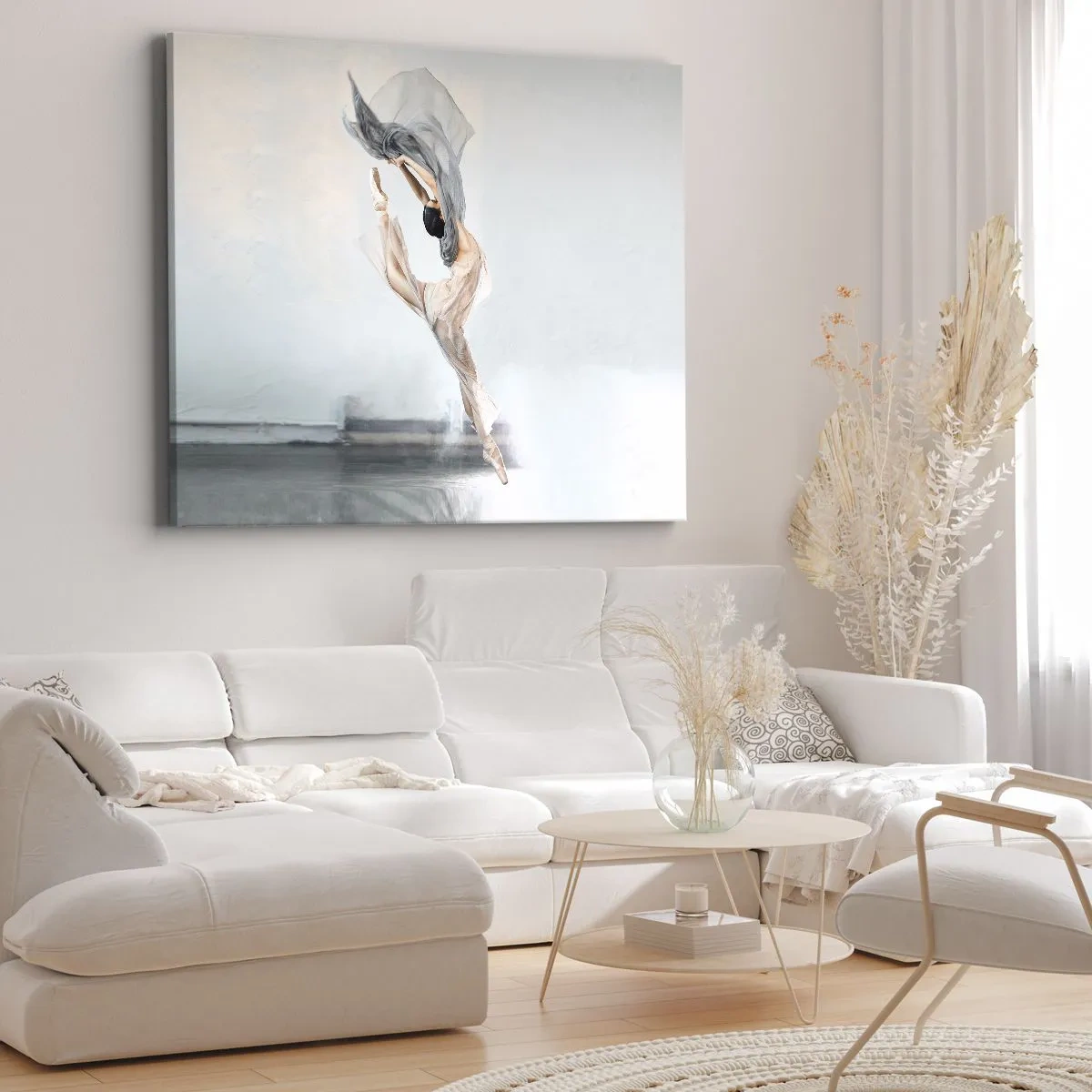 Impression sur toile - Image sur toile - Une danseuse en mouvement dynamique sur un fond clair - 120x80cm - Dans le ravissement de la danse - Décoration murale moderne pour le salon et la chambre ARTTOR
