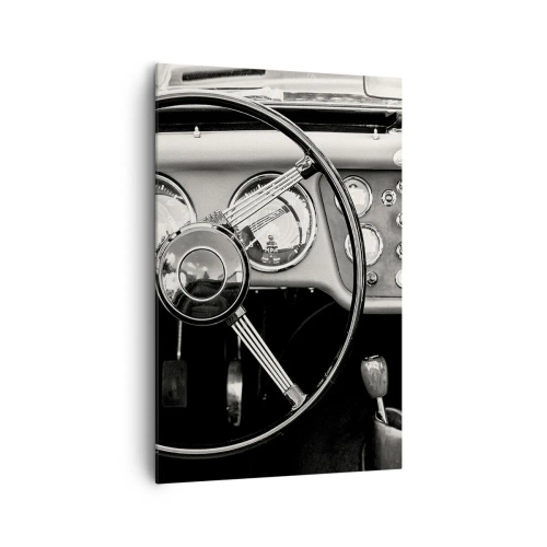 Impression sur toile - Image sur toile - Intérieur de voiture classique noir et blanc - 80x120cm - Rêve de collectionneur - Décoration murale moderne pour le salon et la chambre ARTTOR