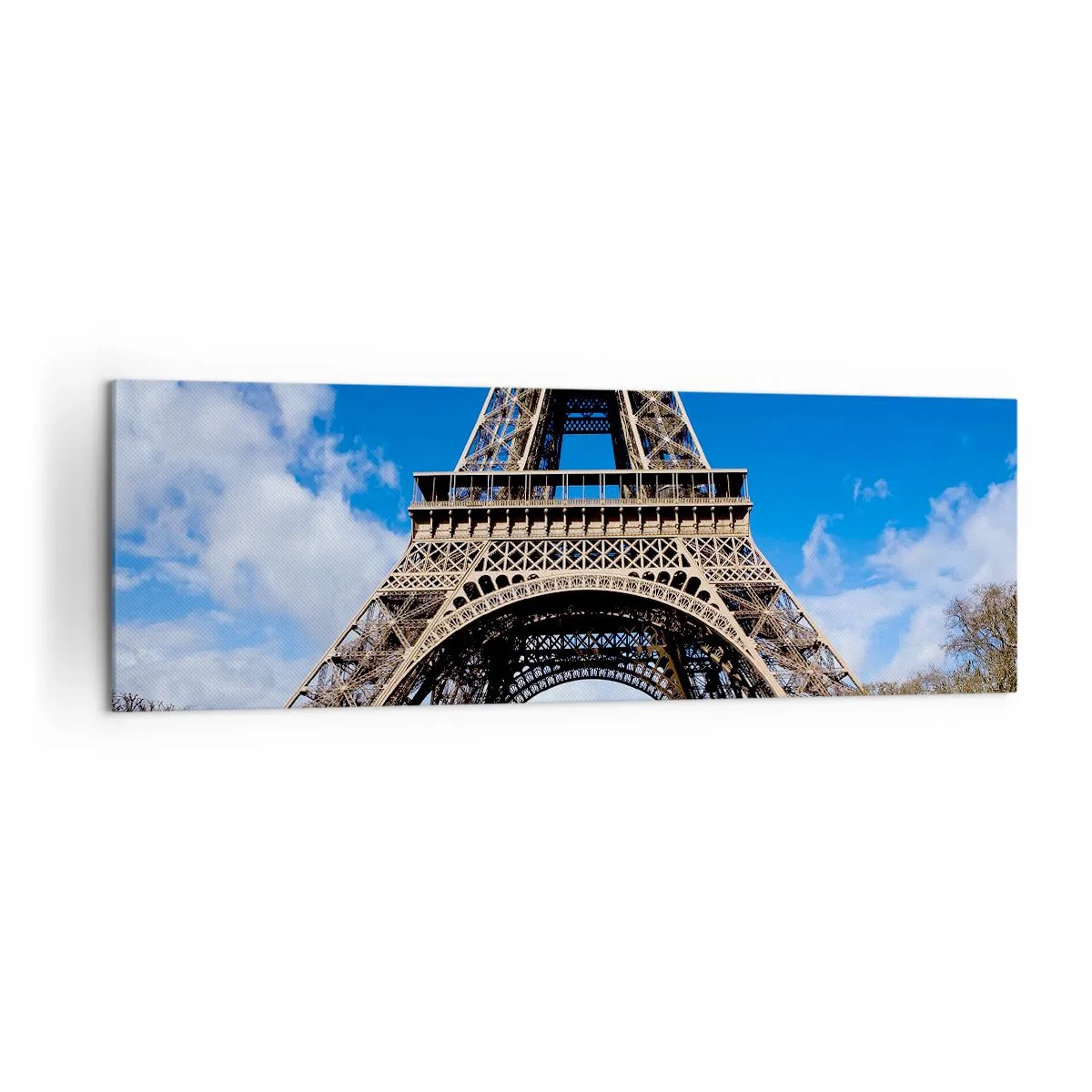 Impression sur toile - Image sur toile - La Tour Eiffel sur fond de ciel bleu et de parc verdoyant - 160x50cm - Tout Paris à ses pieds - Décoration murale moderne pour le salon et la chambre ARTTOR