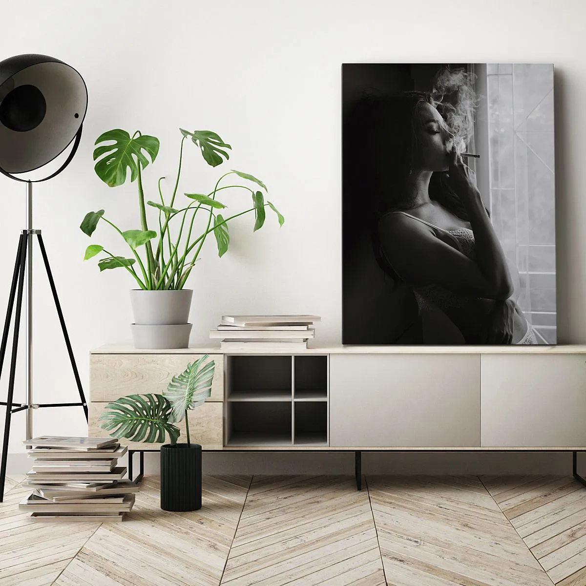 Impression sur toile - Image sur toile - Une femme dans une pose sensuelle sur une photographie en noir et blanc - 50x70cm - Vous sentez-vous libre ? - Décoration murale moderne pour le salon et la chambre ARTTOR