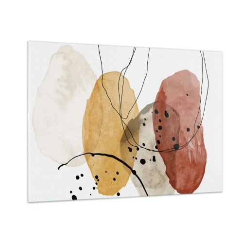 Impression sur verre - Image sur verre - Taches abstraites de couleur terre avec des lignes fines - 100x70cm - Léger et transparent comme l'air - Décoration murale moderne pour le salon et la chambre ARTTOR