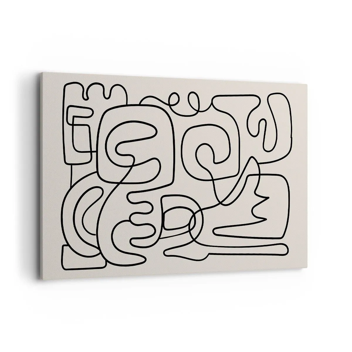 Impression sur toile - Image sur toile - Motif d'art linéaire abstrait en noir sur fond clair - 120x80cm - Suivez les indices - Décoration murale moderne pour le salon et la chambre ARTTOR