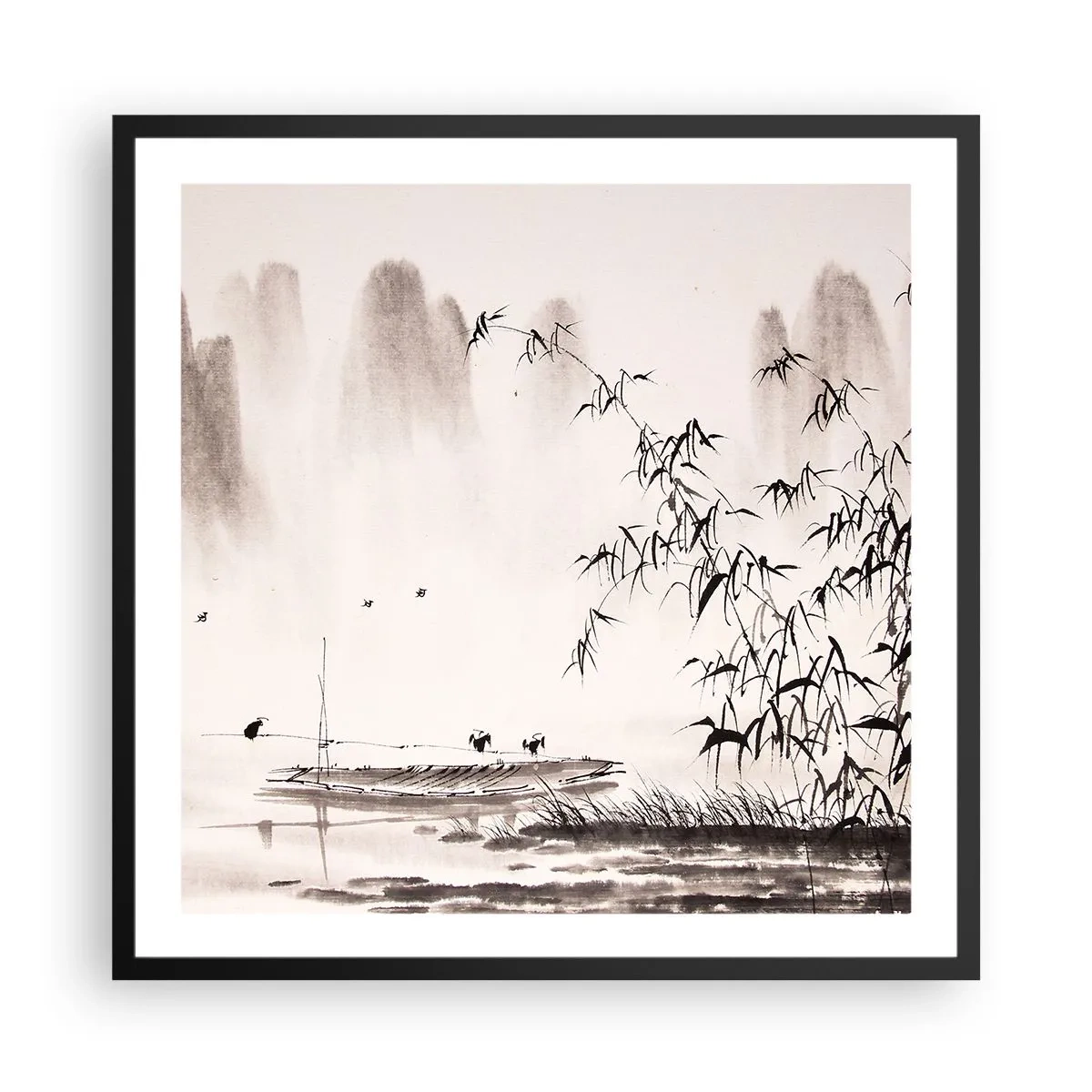 Affiche dans un cadre noir - Poster - Le silence des rizières - 60x60 cm