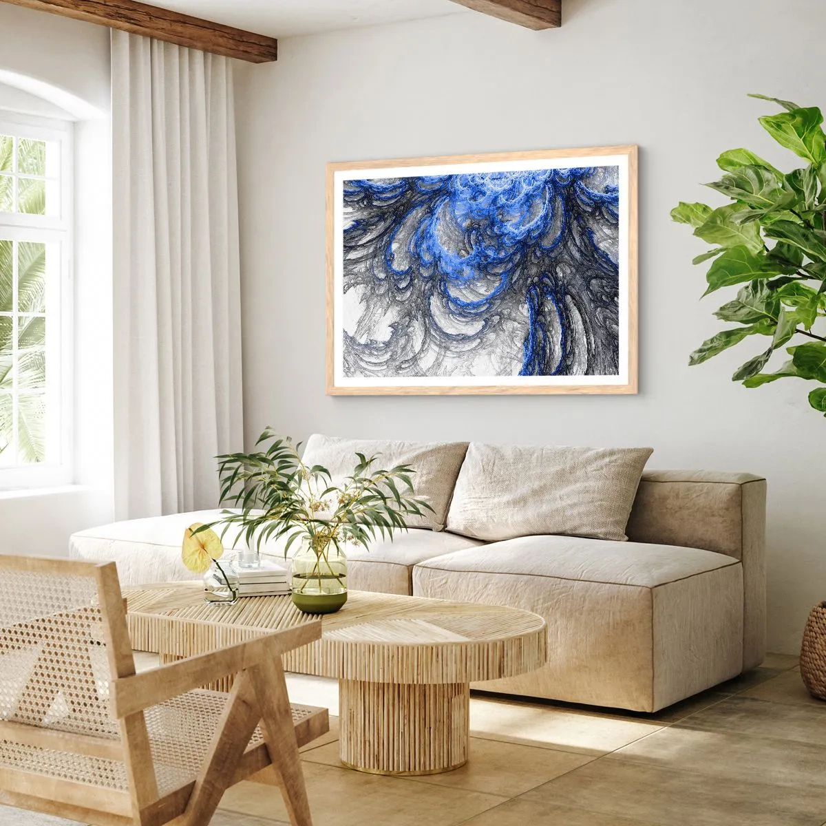 Affiche dans un chêne clair - Poster - La naissance d'une vague - 100x70 cm