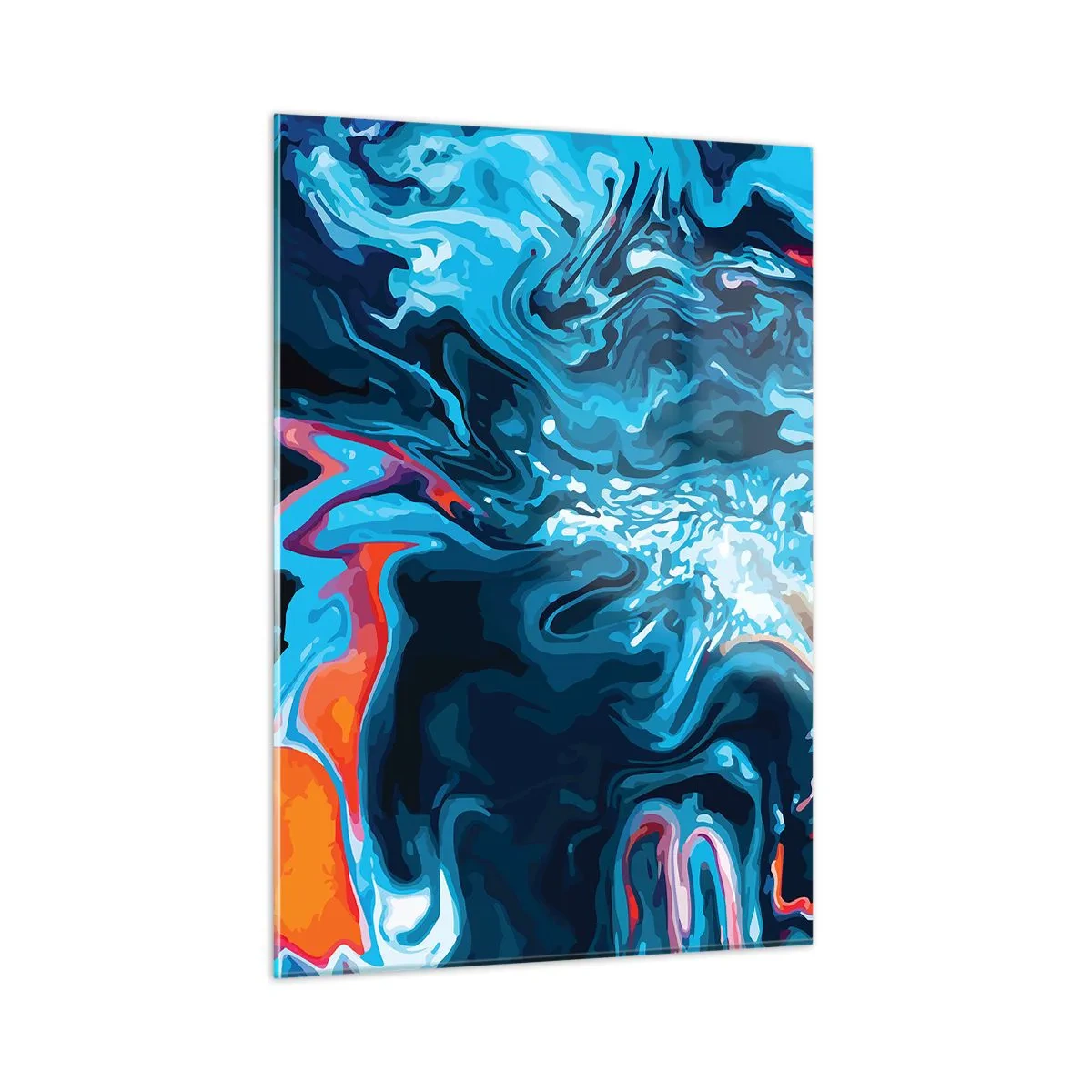 Impression sur verre - Image sur verre - Un motif abstrait dans des tons de bleu avec des accents de rouge et de blanc. - 50x70cm - Voyage au centre du ciel - Décoration murale moderne pour le salon et la chambre ARTTOR