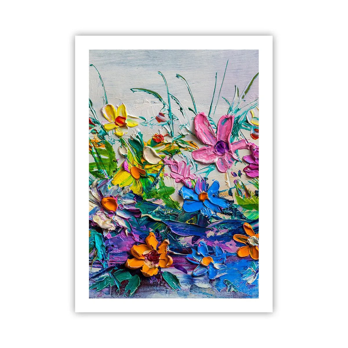 Affiche - Poster - Une composition florale peinte avec une texture épaisse et des couleurs vives - 50x70cm - Absolument pas une nature morte - Décoration murale moderne pour le salon et la chambre ARTTOR