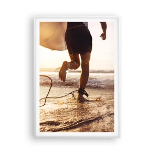 Affiche dans un cadre blanc - Poster - A la rencontre des vagues - 70x100 cm