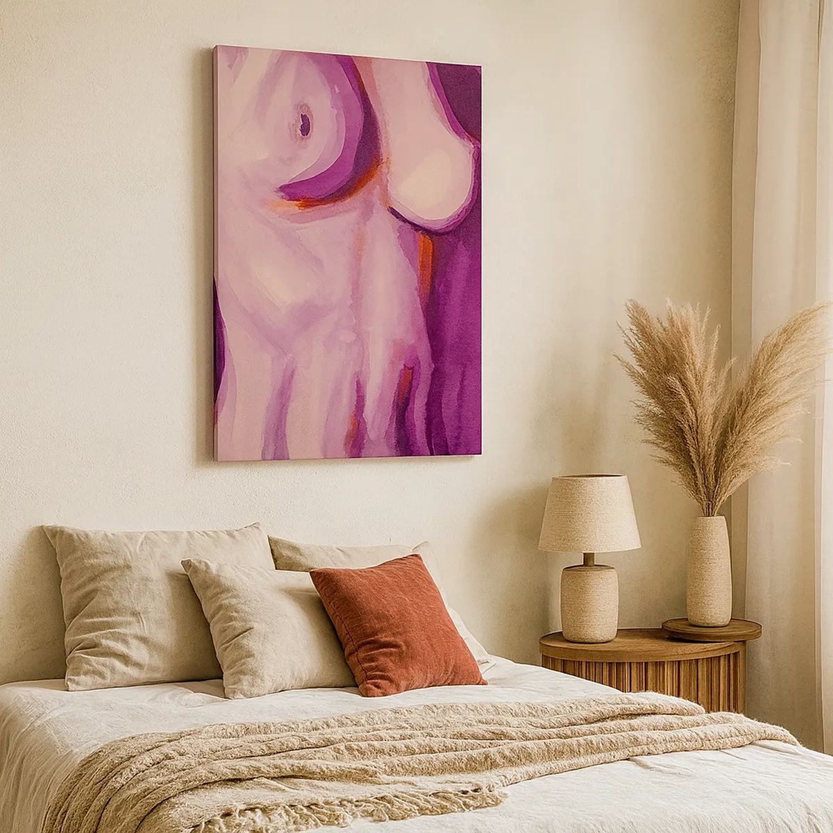Impression sur toile - Image sur toile - Une interprétation abstraite de la silhouette féminine dans les tons roses et violets. - 50x70cm - Ode à la féminité - Décoration murale moderne pour le salon et la chambre ARTTOR