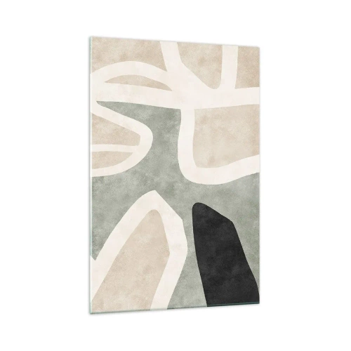 Impression sur verre - Image sur verre - Formes abstraites aux couleurs tamisées - 70x100cm - Composition pour motif noir - Décoration murale moderne pour le salon et la chambre ARTTOR