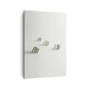 Impression sur toile - Image sur toile - Figurines miniatures poussant des formes sur un fond clair - 70x100cm - Rien que la vie - Décoration murale moderne pour le salon et la chambre ARTTOR