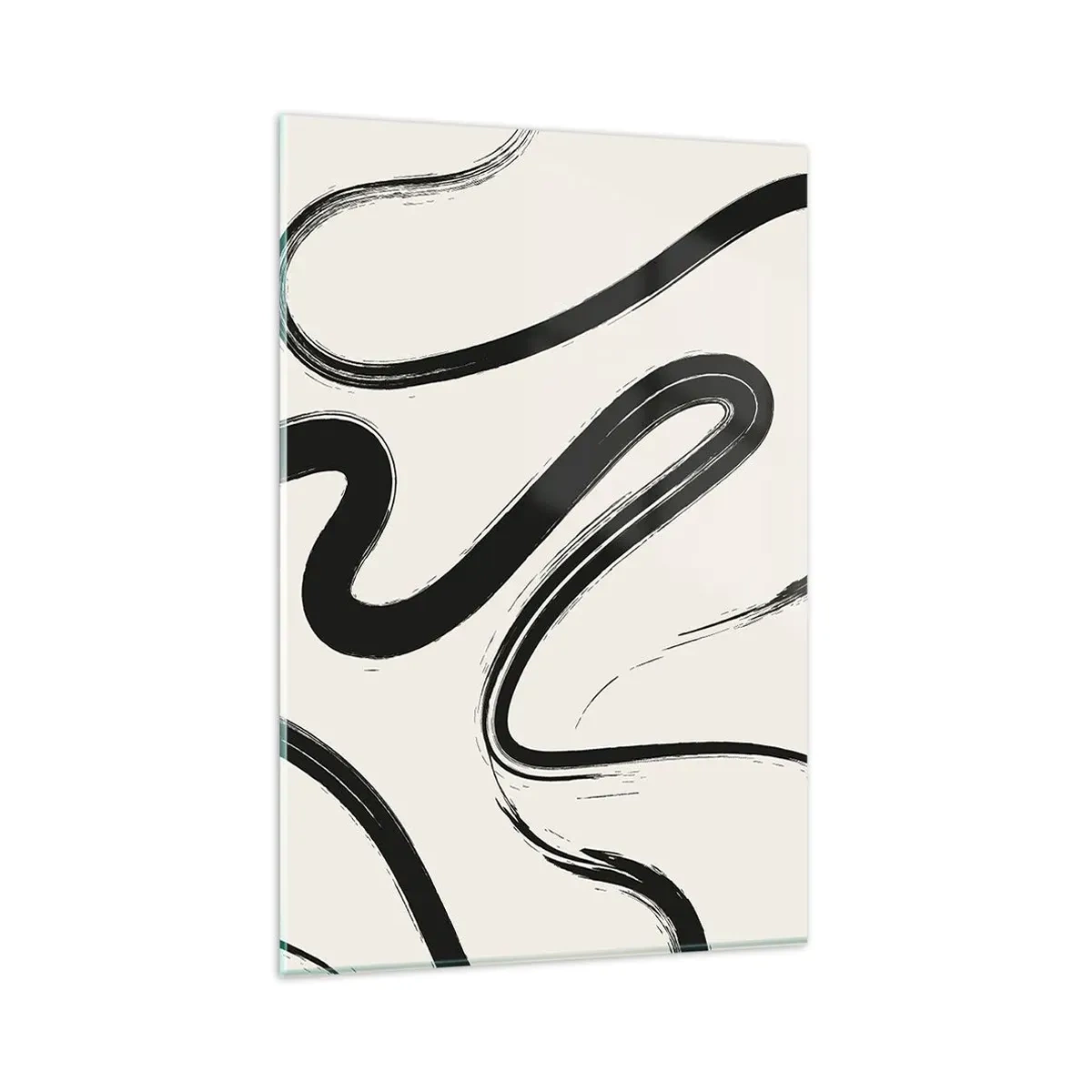 Impression sur verre - Image sur verre - Lignes courbes noires et blanches sur fond clair - 80x120cm - Fantaisie en noir et blanc - Décoration murale moderne pour le salon et la chambre ARTTOR