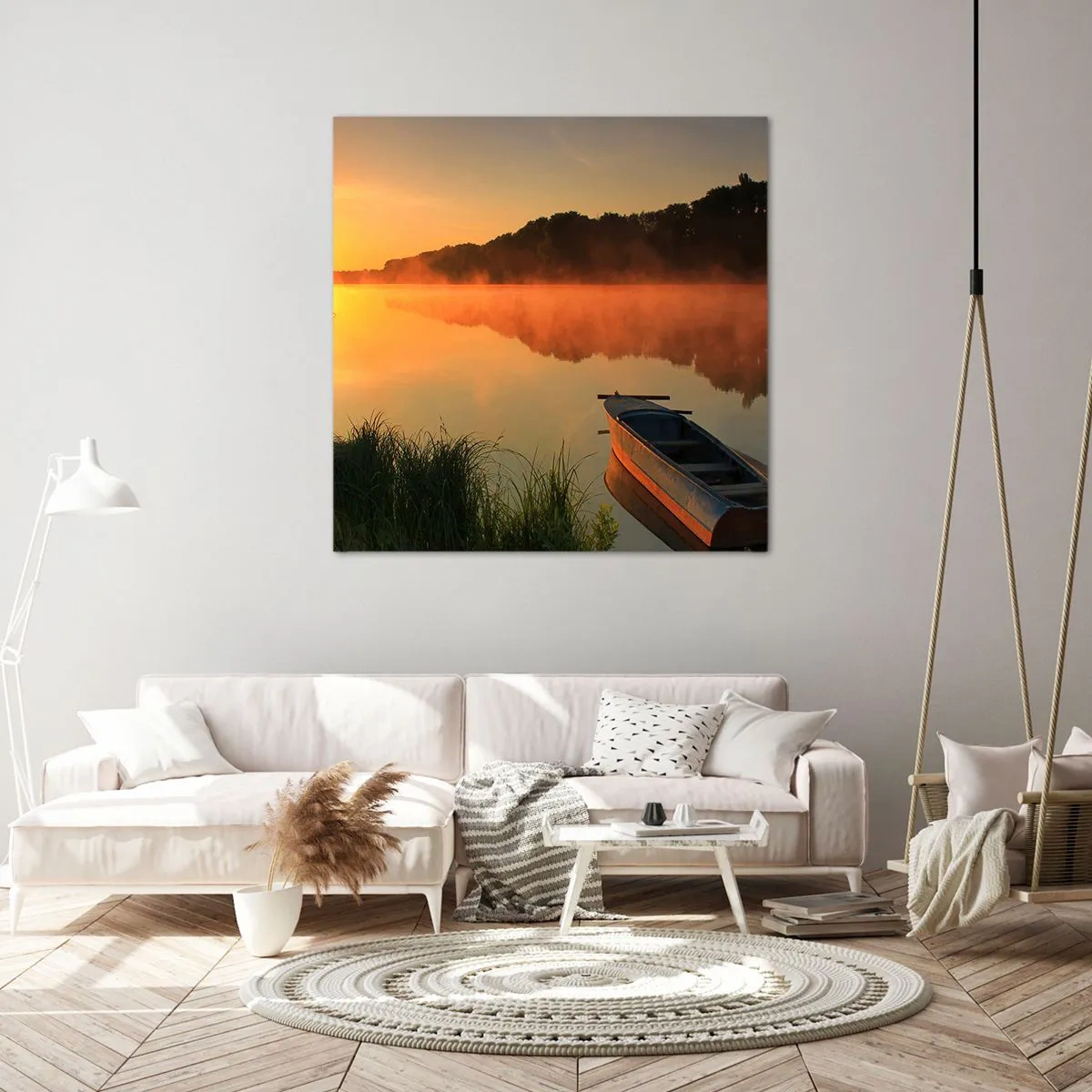 Impression sur toile - Image sur toile - Lever du soleil sur l'eau comme un miroir - 30x30 cm